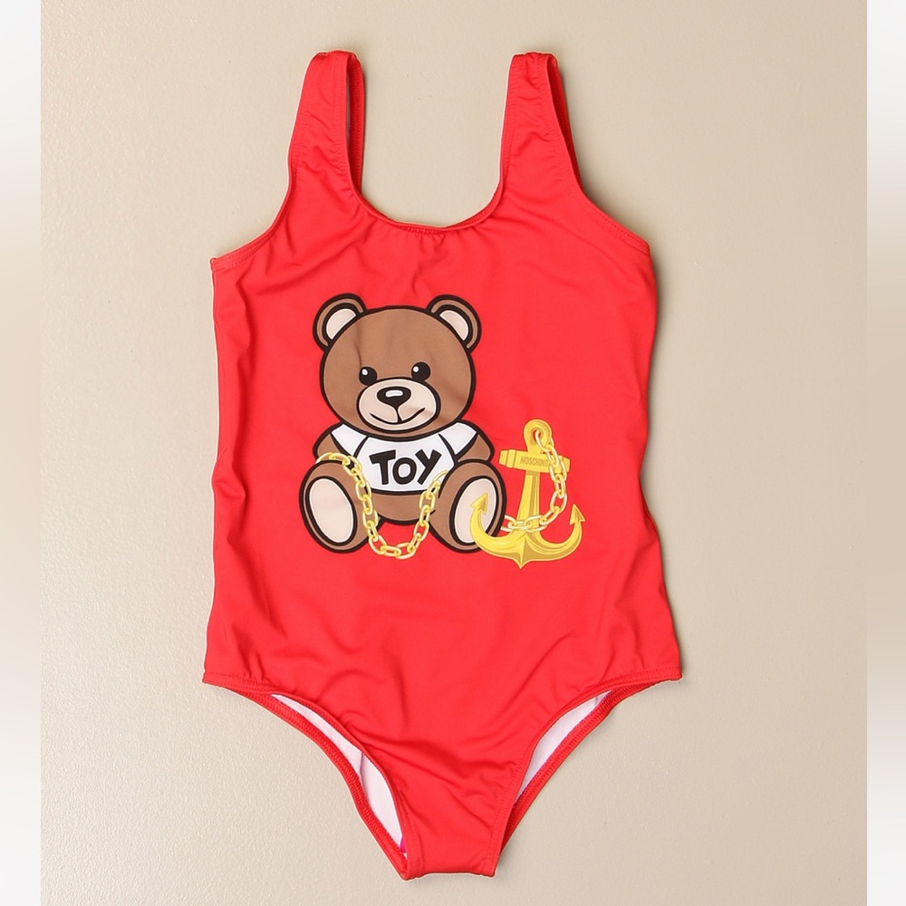 NWT Moschino Red Kids Swim One Piece with Bear Print
